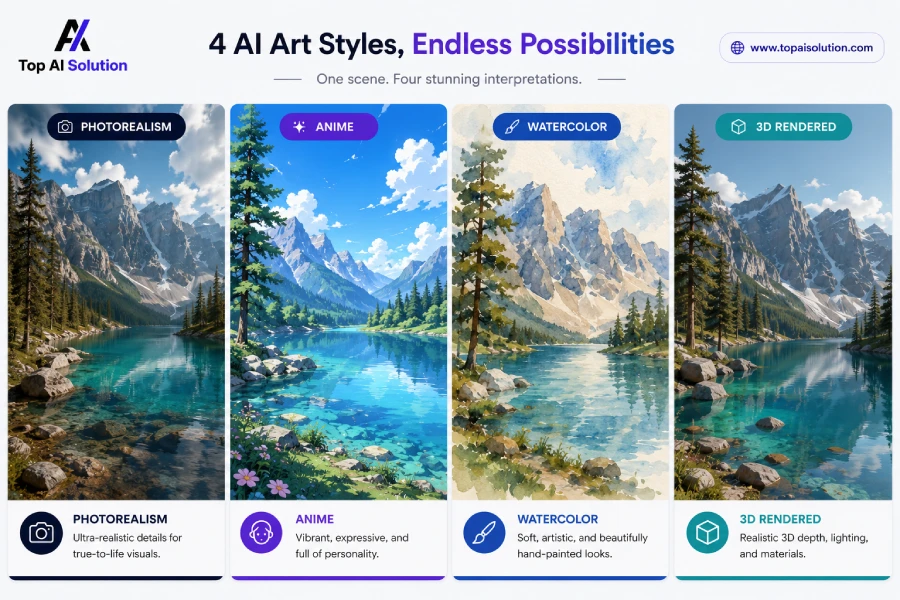 Comparison of different art styles created by free AI image generators