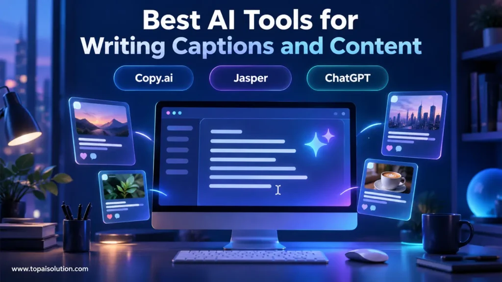 AI writing editor with social media post previews and labels for Copy.ai, Jasper, and ChatGPT.