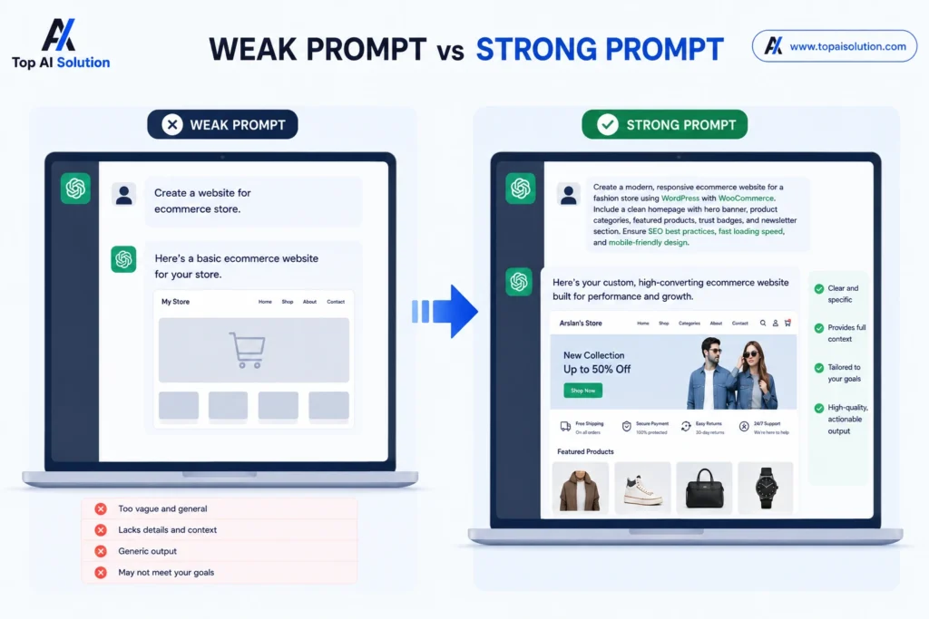 Example comparing weak and strong ChatGPT prompts