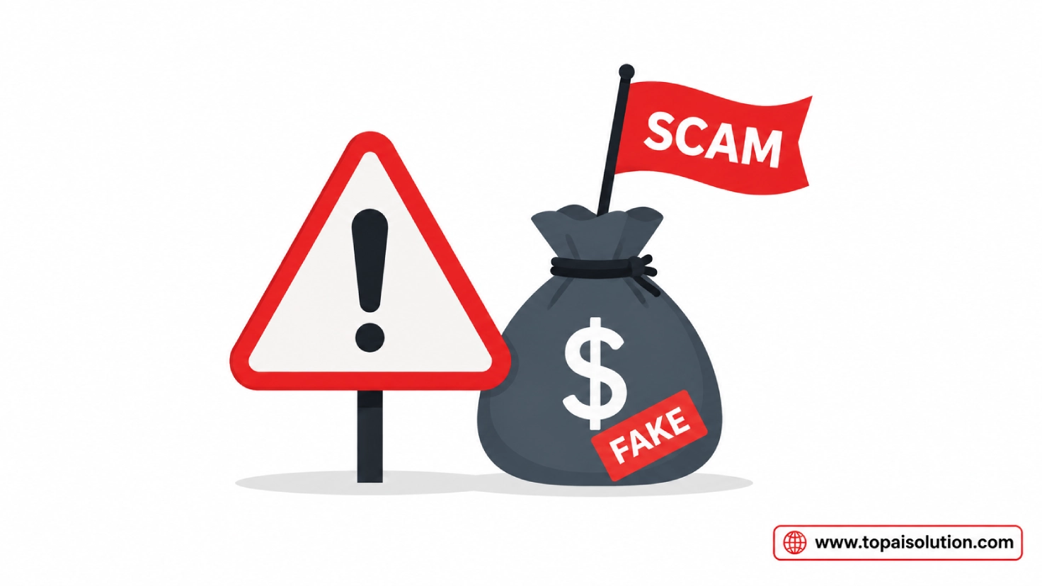 Warning signs of AI money making scams illustration