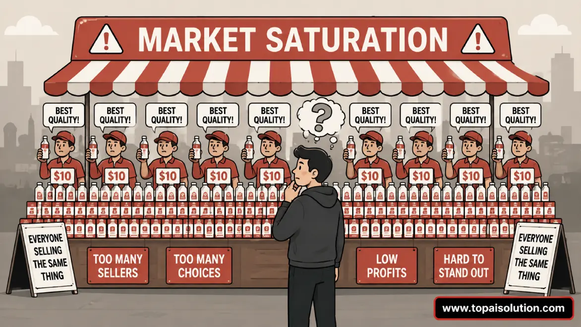 Warning about saturated AI side hustle categories illustration 